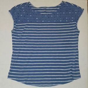 LOFT shirt. Stripes and crochet